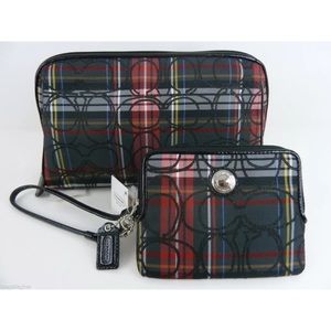 COACH Soho Plaid Tartan Wallet Cosmetic Bag Set